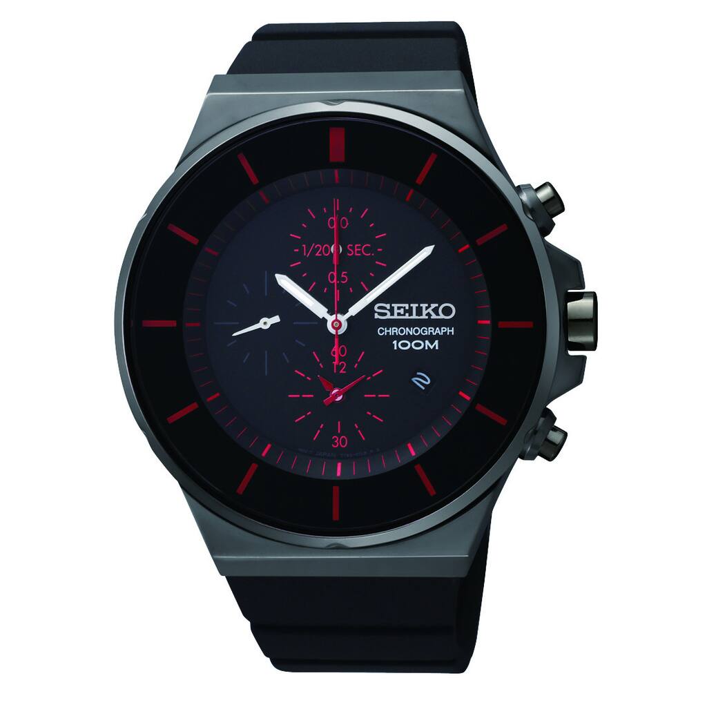Seiko Men's Chronograph Black Ion Red Accent Watch