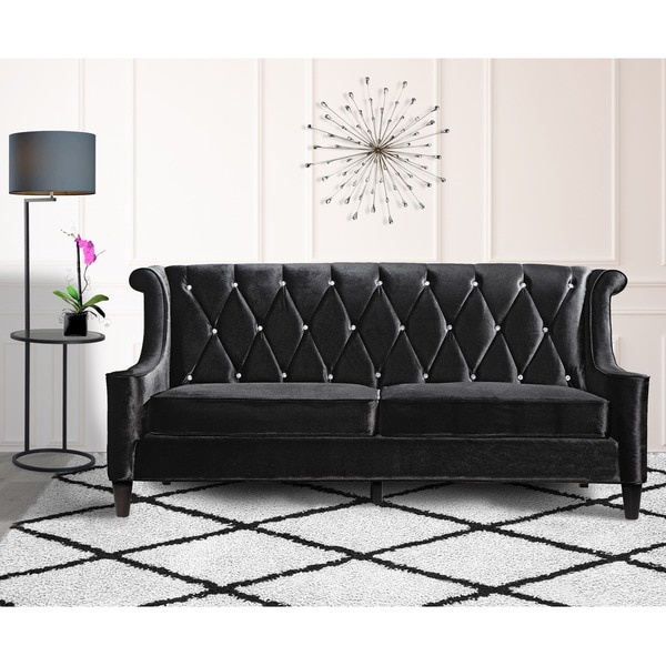 Shop Armen Living Barrister Modern Black Velvet Sofa with Crystal