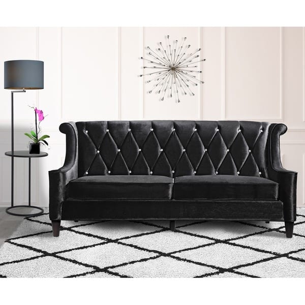 Shop Armen Living Barrister Modern Black Velvet Sofa With Crystal