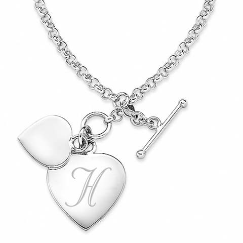 Sterling Silver Single Initial Double Heart Charm Bracelet