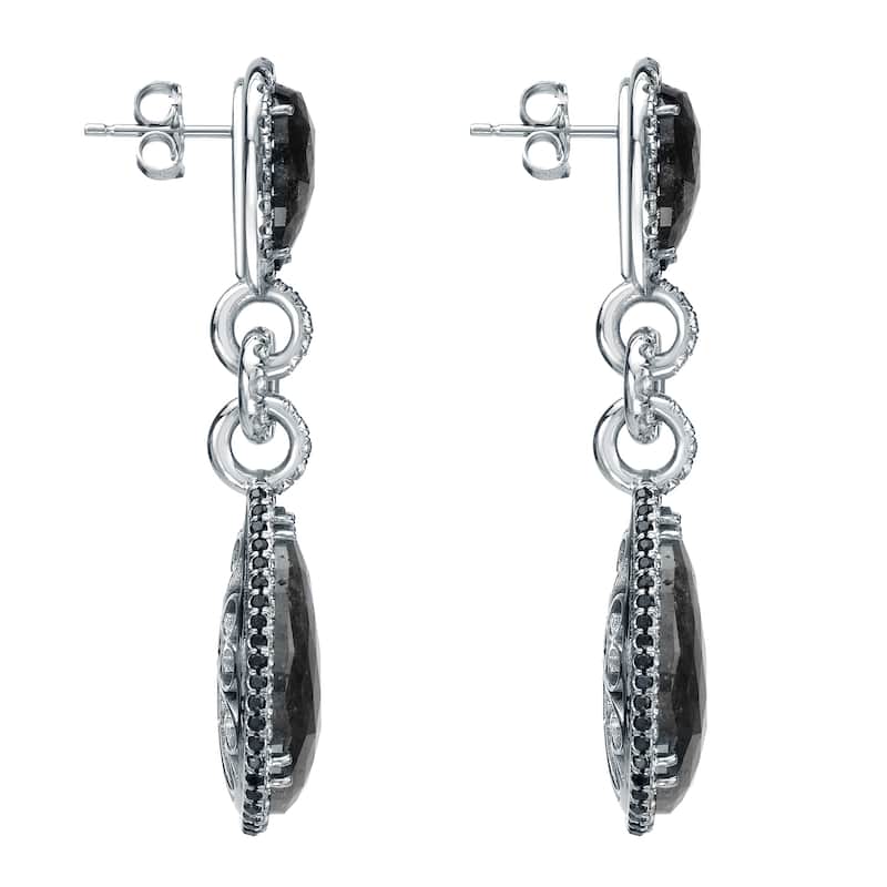 Auriya 14K White Gold 21ct TDW Black Diamond Dangle Earrings (G-VS1)