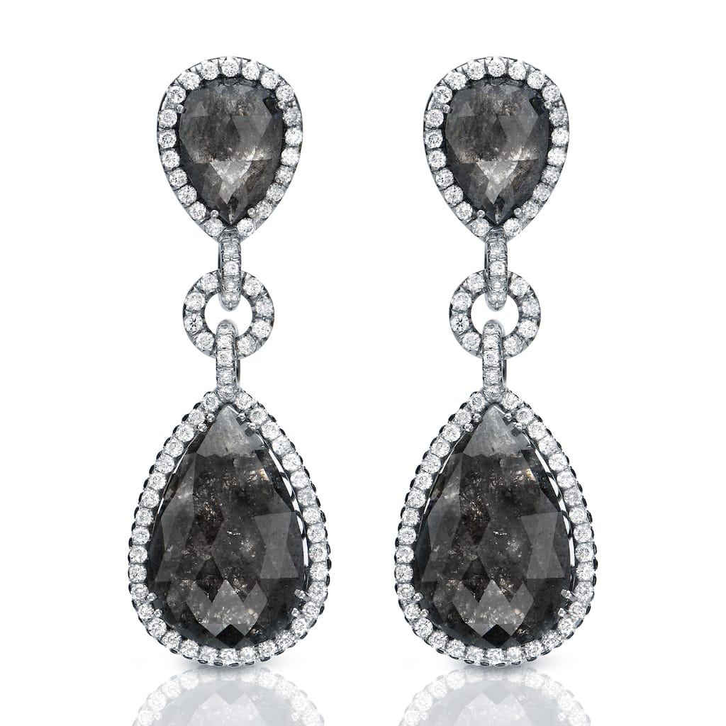 Auriya 14K White Gold 21ct TDW Black Diamond Dangle Earrings (G-VS1)