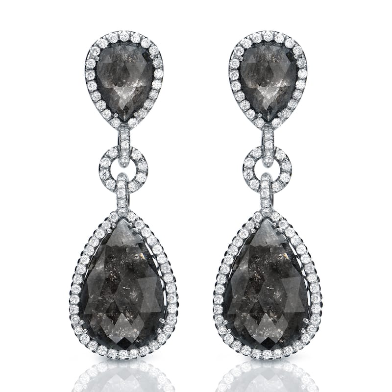 Auriya 14K White Gold 21ct TDW Black Diamond Dangle Earrings (G-VS1)