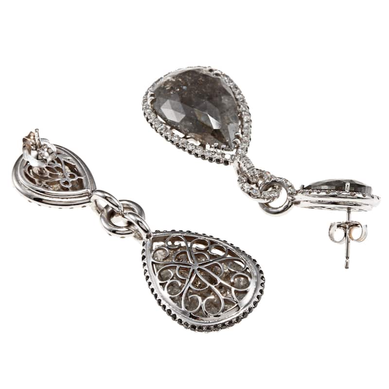 Auriya 14K White Gold 21ct TDW Black Diamond Dangle Earrings (G-VS1)