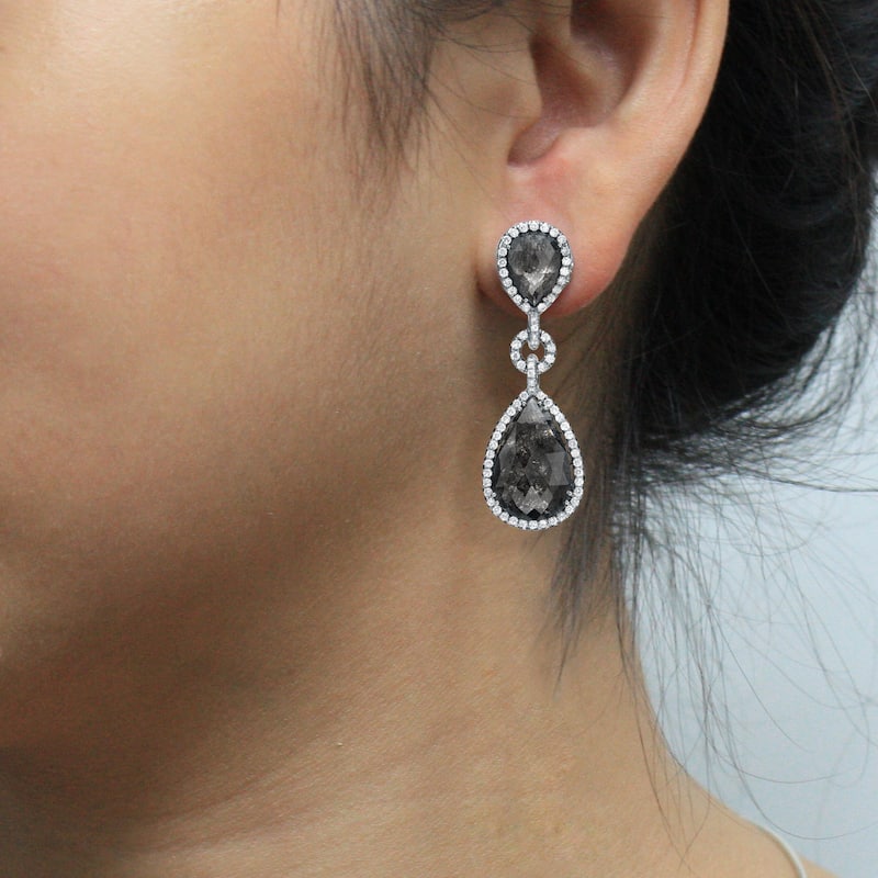 Auriya 14K White Gold 21ct TDW Black Diamond Dangle Earrings (G-VS1)