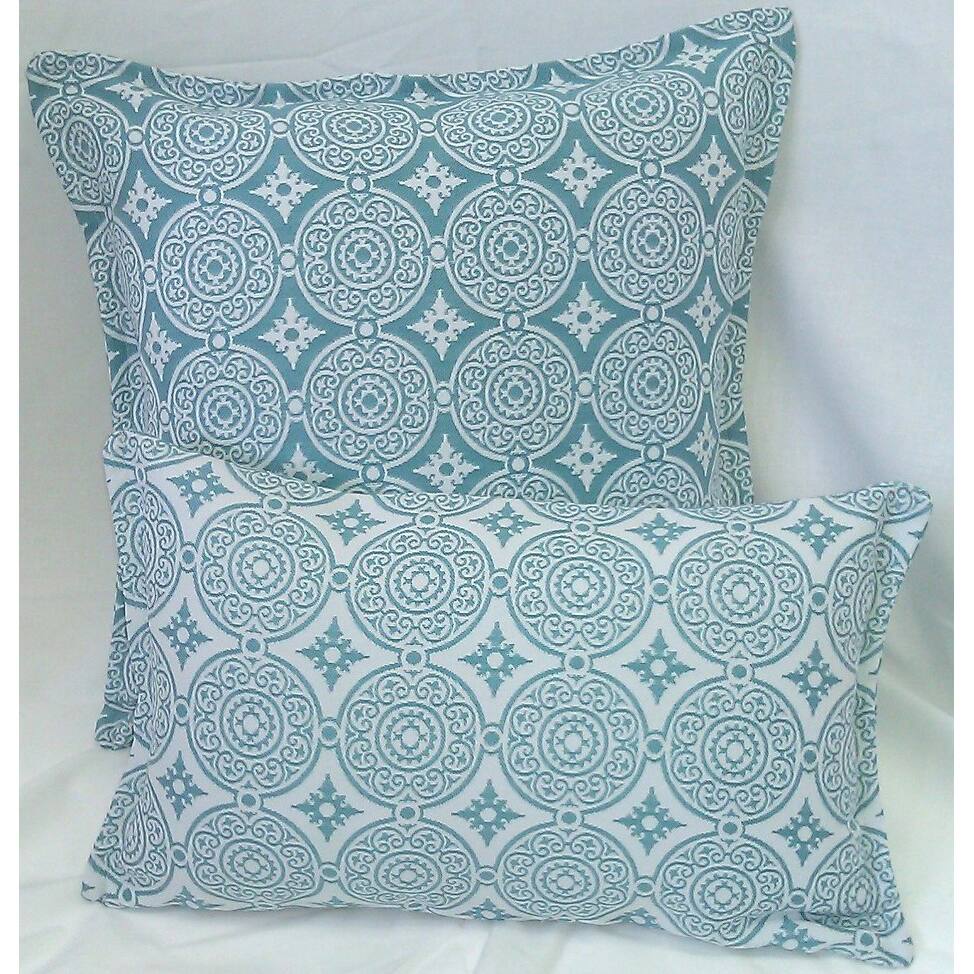 Corona Decor Turquoise-and-White Indoor/Outdoor Decorative Throw Pillow (Set of 2)