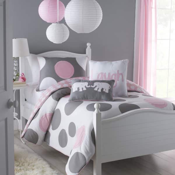 Vcny Big Believers Pink Parade 3 Piece Full Size Cotton Blend Comforter Set Pink Grey Overstock 20881578