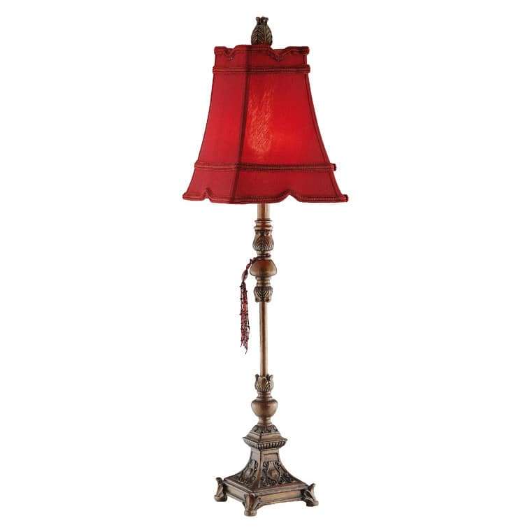 Lamp with Tassel/ Red Square Shade