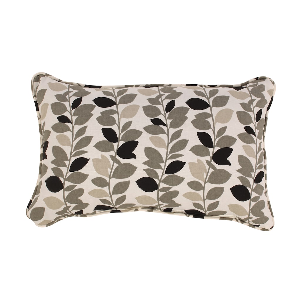 Pillow Perfect Ivy Leaf Rectangular Corded Throw Pillow in Black/ Grey