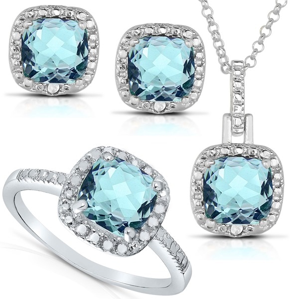 Dolce Giavonna Sterling Silver Gemstone and 1/8ct TDW Diamond Jewelry Set (I-J, I2-I3)
