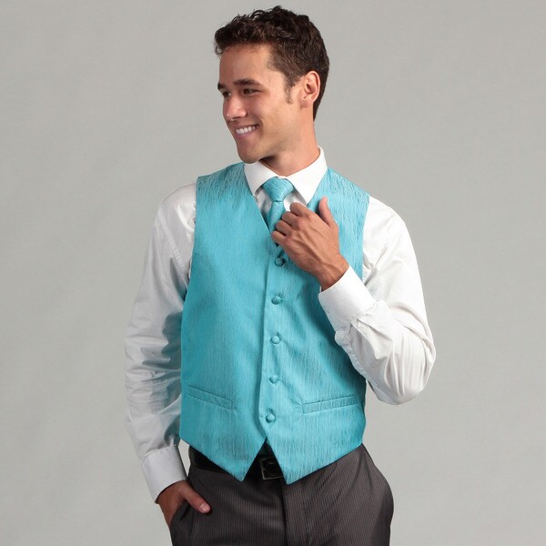 Ferrecci Mens Blue Diamond Pattern 4 piece Vest Set