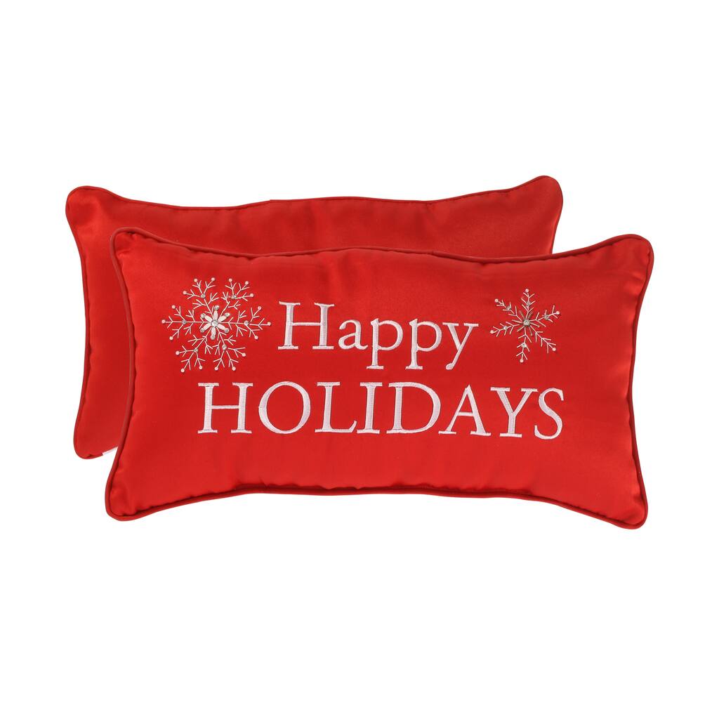 Embroidered Happy Holiday Corded Accent Pillow (11 x 20)