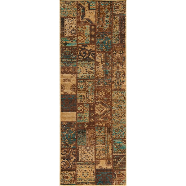 Hand sheared Patchwork Brown Wool Rug (2'7 x 7'9) Runner Rugs