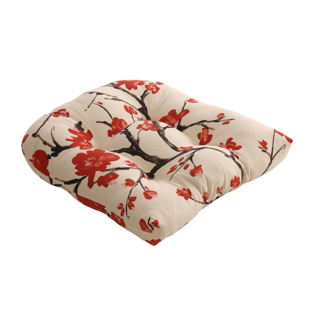 Beige/Red Flowering Branch Chair Cushion - Beige