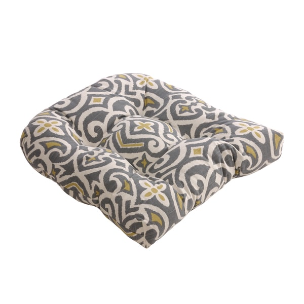 Shop Gray and Greenish-yellow Damask Chair Cushion - Free Shipping ...