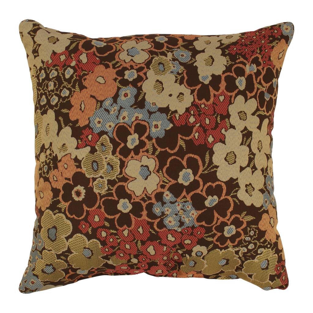 'Meadow' Brown Floral Throw Pillow