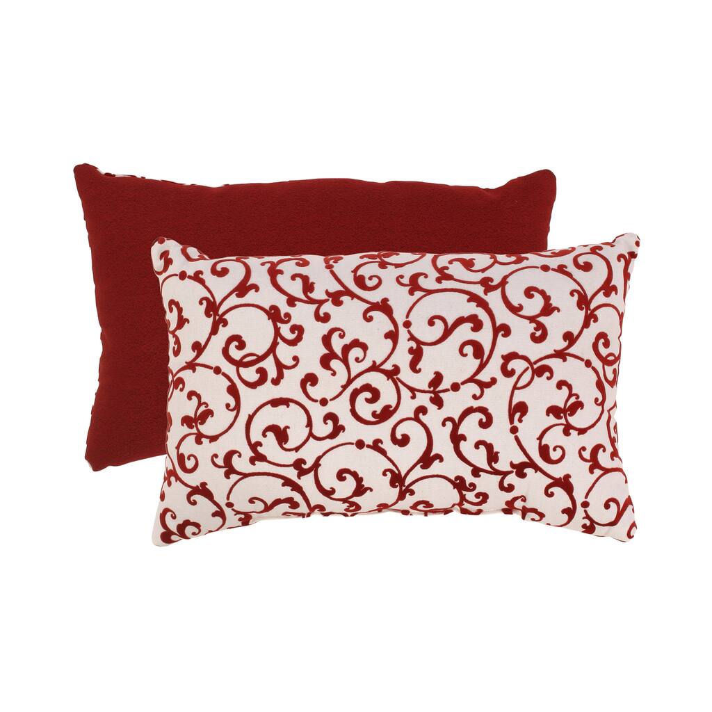 Red/ White Flocked Damask Rectangular Throw Pillow