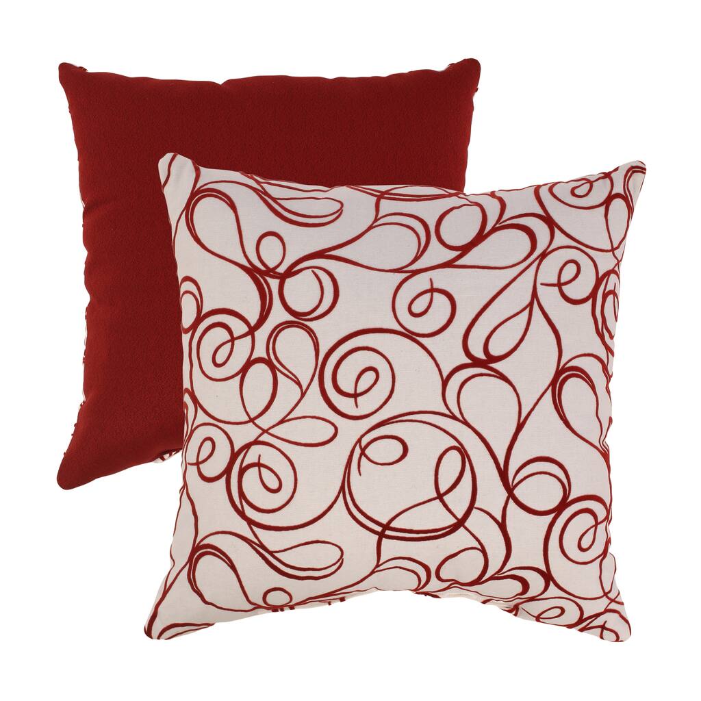 Pillow Perfect Red/ White Flocked Scroll Throw Pillow