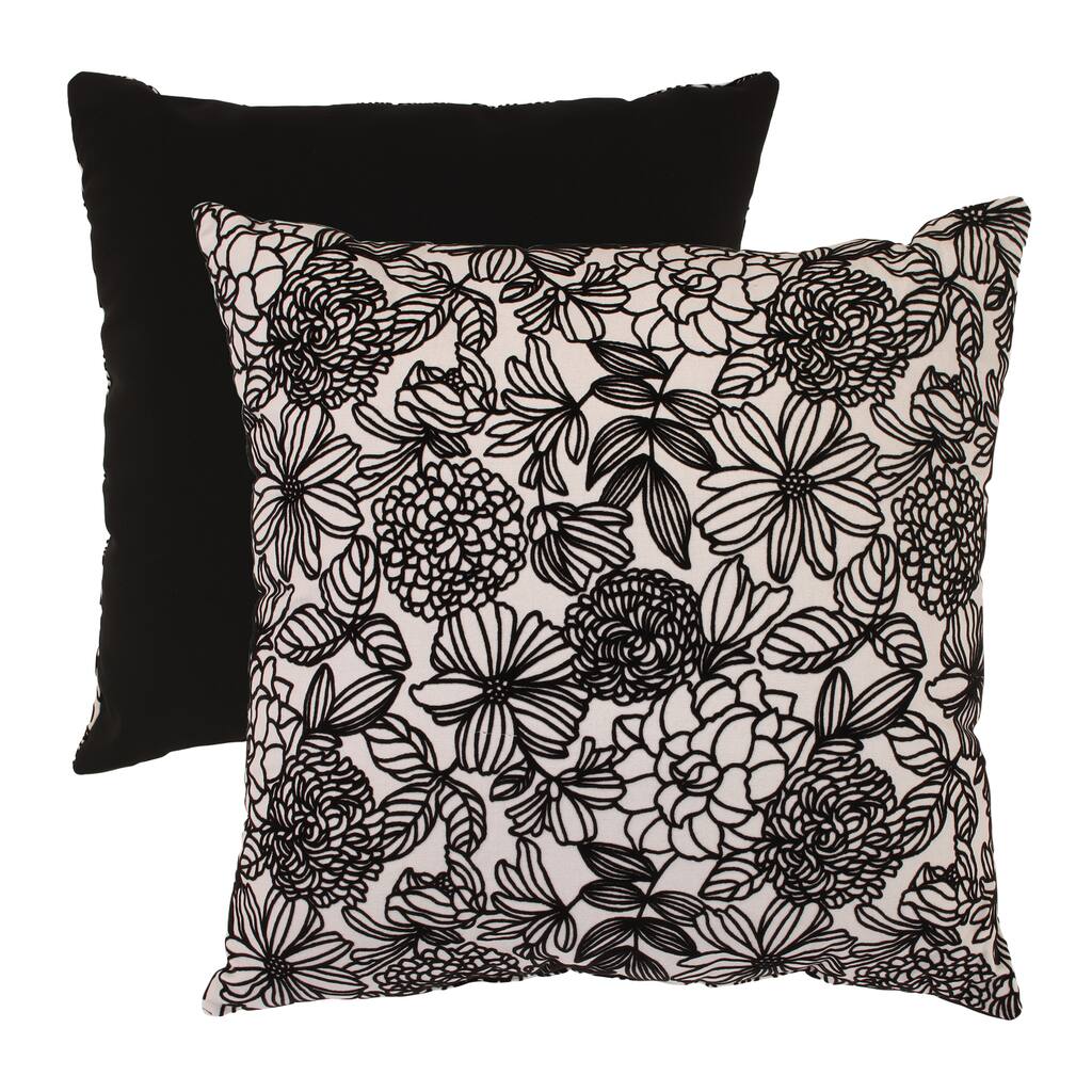 Pillow Perfect Black/ White Flocked Floral Floor Pillow
