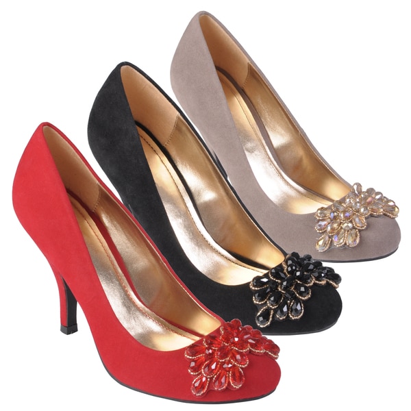 Journee Collection Womens Erin Sueded Round Toe Embellished Pumps