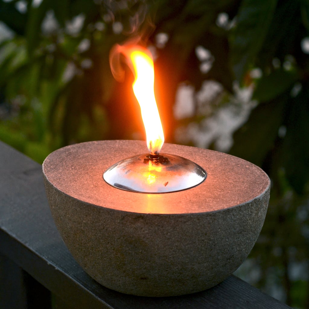 Handmade Natural River Stone Carved Oil Lamp (Indonesia)