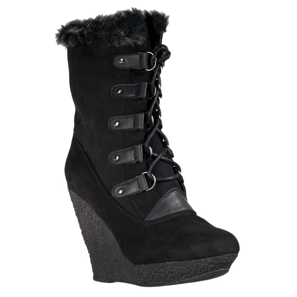 Wild Diva Women's 'Jayma' Wedge Heel Faux Fur-trimmed Boots - Free ...
