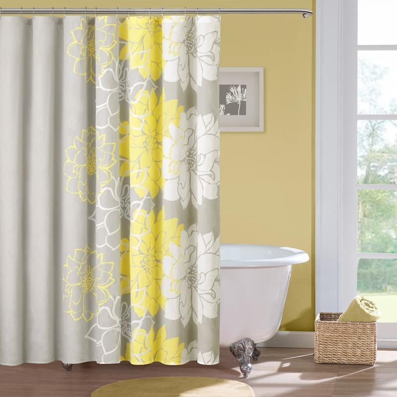 Madison Park Lola 100% Cotton Floral Printed Shower Curtain - Yellow