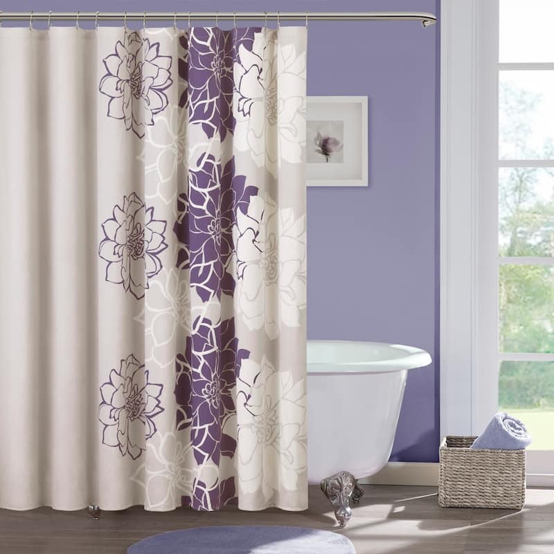 Madison Park Lola 100% Cotton Floral Printed Shower Curtain - Purple