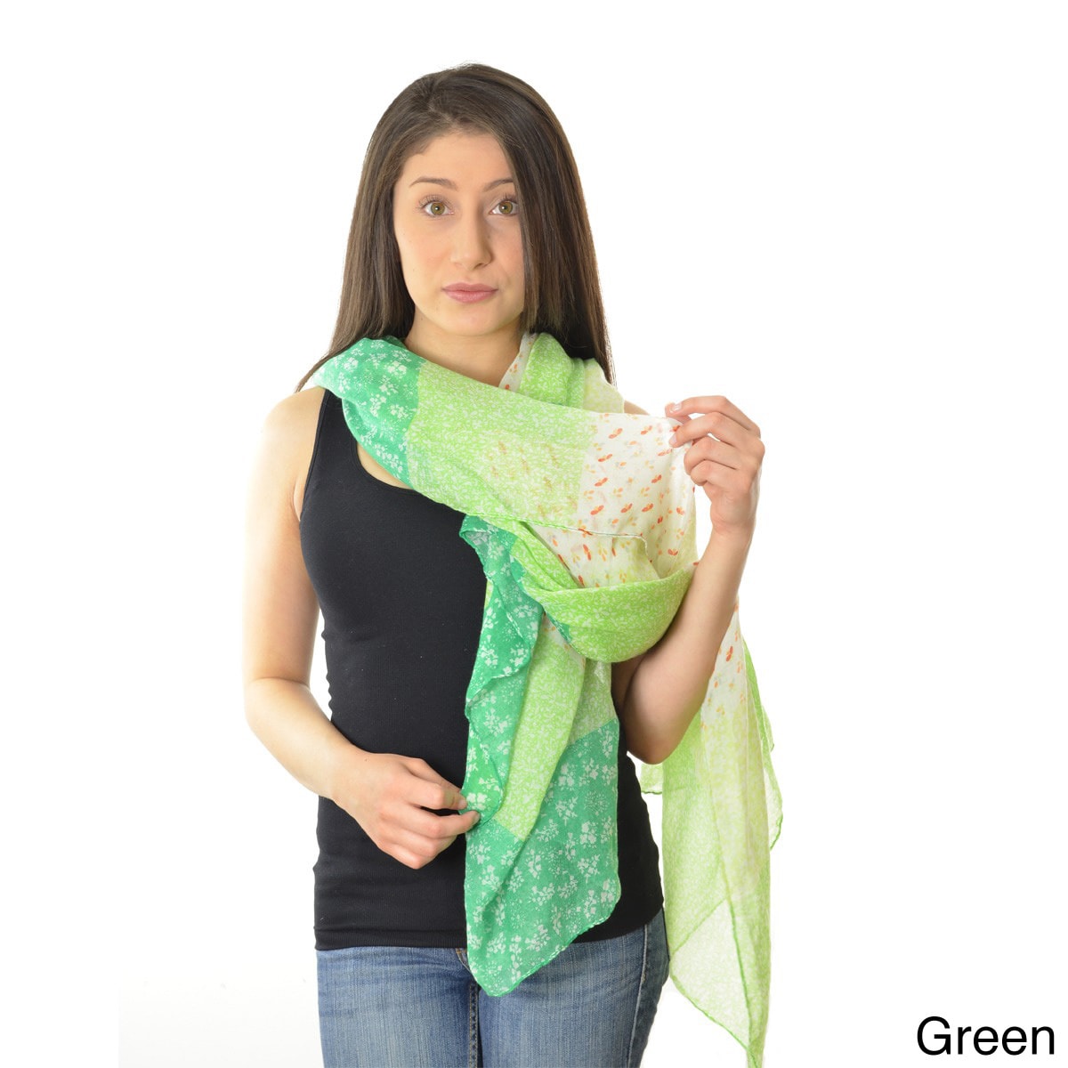 La77 Polka Dot And Rose Scarf Green Size One Size Fits Most