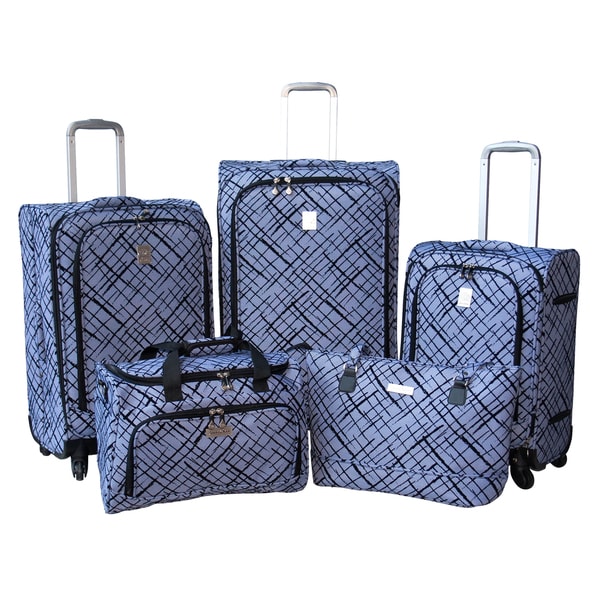Jenni Chan Blue Brush Strokes 5-piece Fashion Spinner Luggage Set