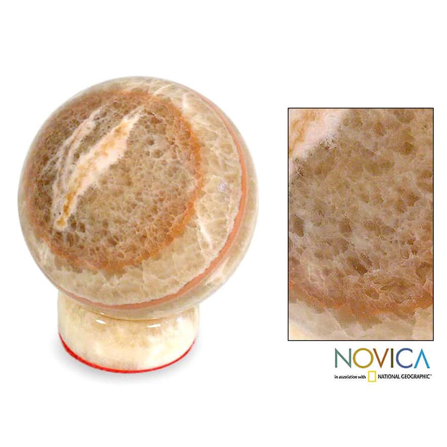 Calcite and Jasper 'Be Calm' Sphere , Handmade in Peru