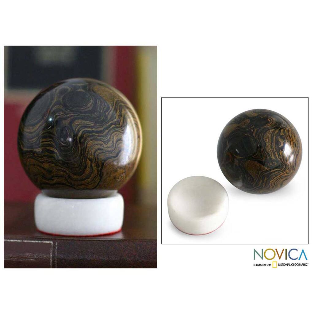Handcrafted Stromatolite 'Pluto' Sphere , Handmade in Peru