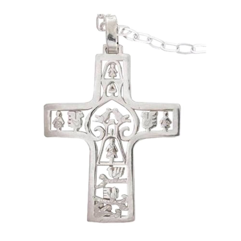 Handmade Sterling Silver 'Cross of Life' Cross Necklace (Mexico) - 7'6" x 9'6" - 7'6" x 9'6"
