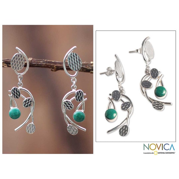 Sterling Silver 'Windblown Leaves' Chrysocolla Earrings (Peru) Novica Earrings