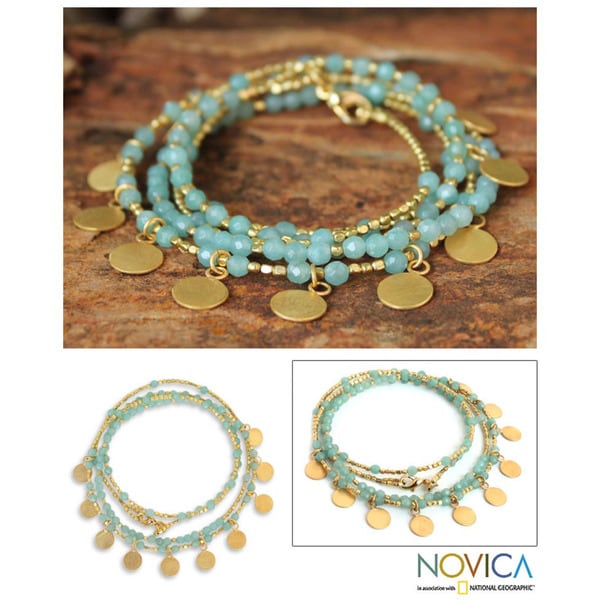 Gold Overlay 'Aqua Deva Dancer' Quartz Bracelet (Thailand) Novica Bracelets