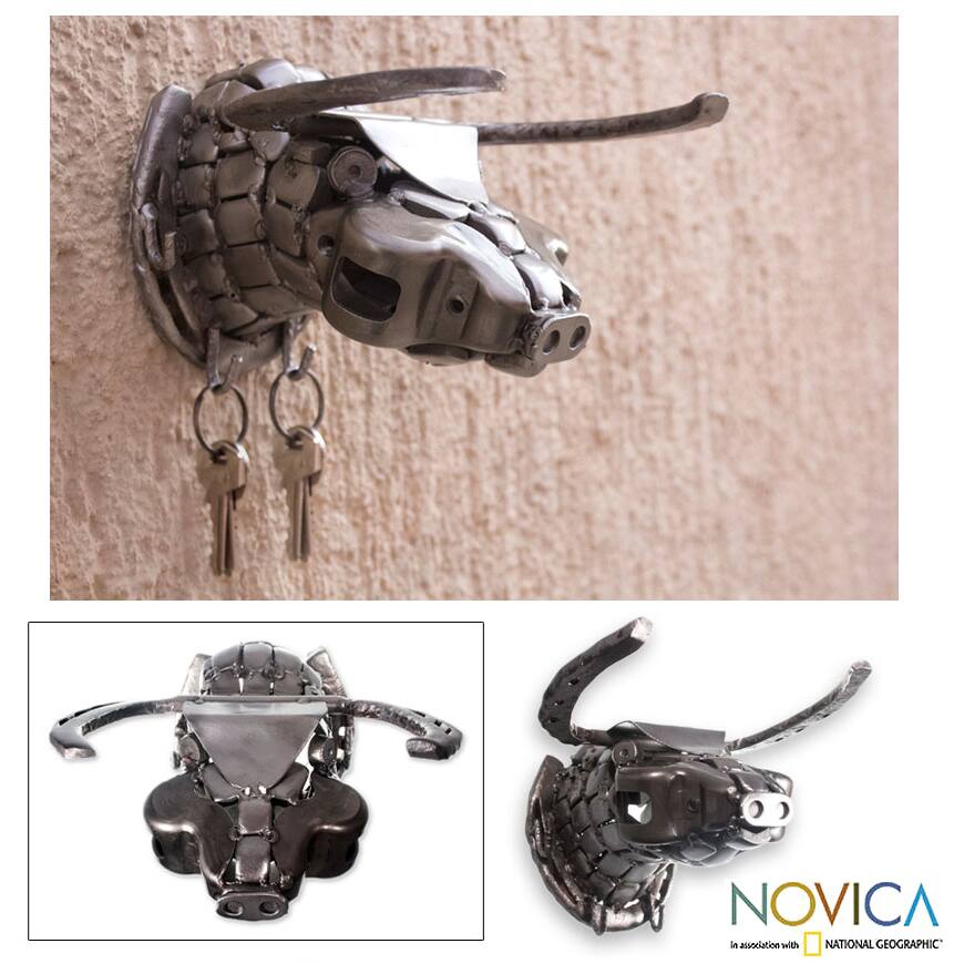 Auto Parts Handcrafted 'Rustic Bull' Key Rack , Handmade in Mexico