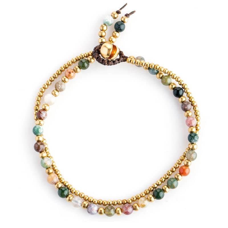 Novica Handcrafted Harmony Brass Jasper Multicolor Beaded Bracelet