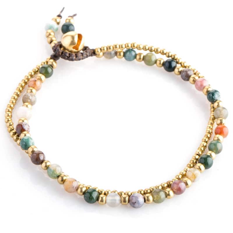 Novica Handcrafted Harmony Brass Jasper Multicolor Beaded Bracelet