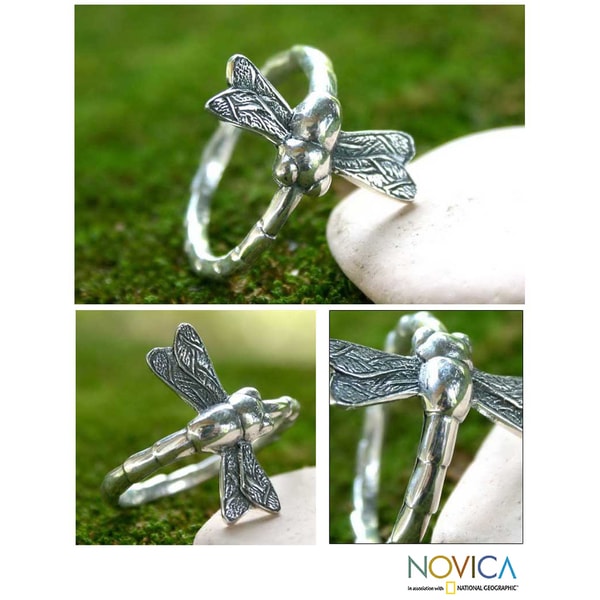 Sterling Silver Mens Dragonfly Fortunes Ring (Indonesia