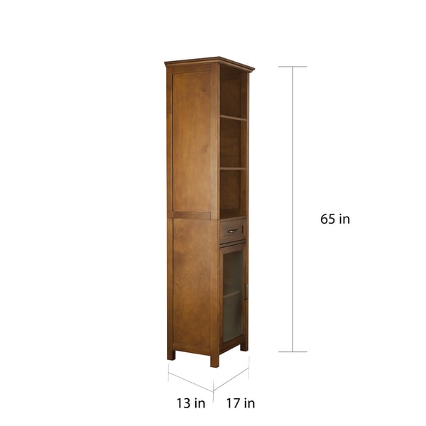 Chamberlain Oak-Finish Linen Tower Storage Cabinet by Elegant Home Fashions