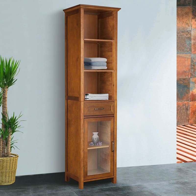 Chamberlain Oak-Finish Linen Tower Storage Cabinet by Teamson Home