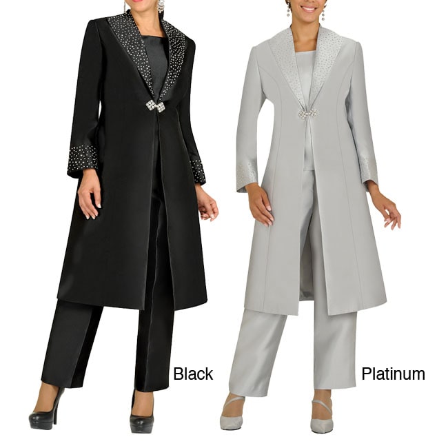Divine Apparel Embellished Duster Coat Women's Plus Size Pant Suit ...