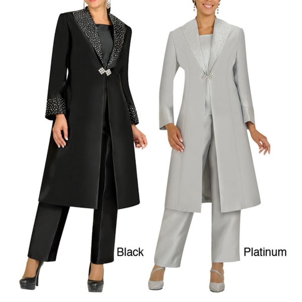 Divine Apparel Embellished Duster Coat Missy Pant Suit Divine Apparel Pant Suits