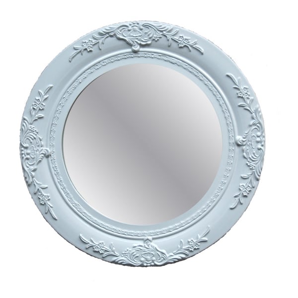 Traditional Glossy White Decorative Round Framed Mirror - Overstock