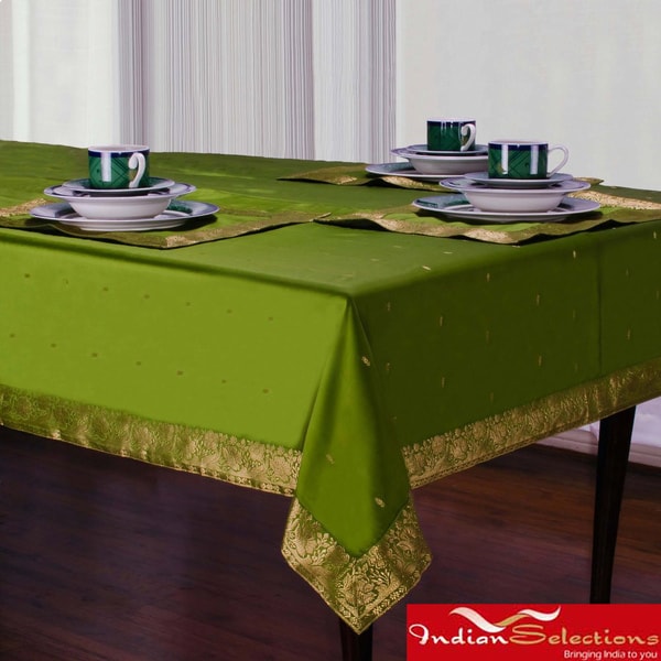 Handmade Forest Green Sari Table Cloth (India) Indian Selections Kitchen Linens