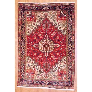 Persian Hand knotted Heriz Red/ Dark Blue Wool Rug (5' x 7'4) 5x8   6x9 Rugs