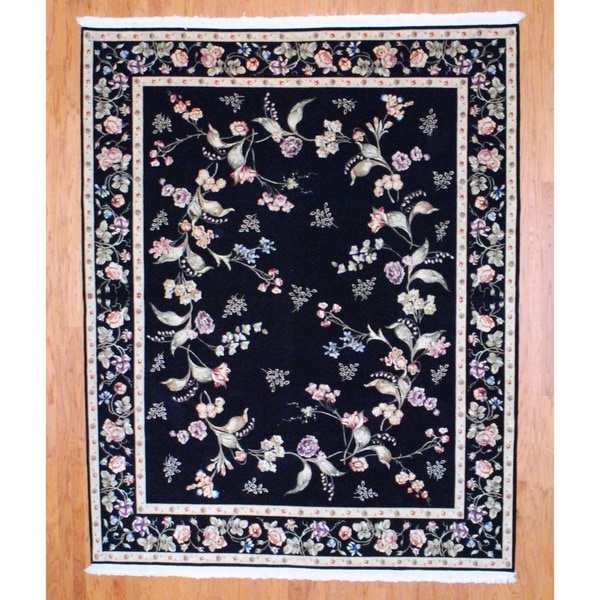 Sino Hand knotted Aubusson Black/ Beige Wool/Silk Rug (8' x 10') 7x9   10x14 Rugs