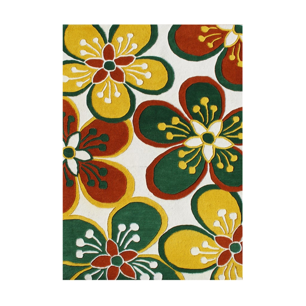 Me & Mom Handmade Ivory New Zeeland Blend Wool Rug - 5' x 8'