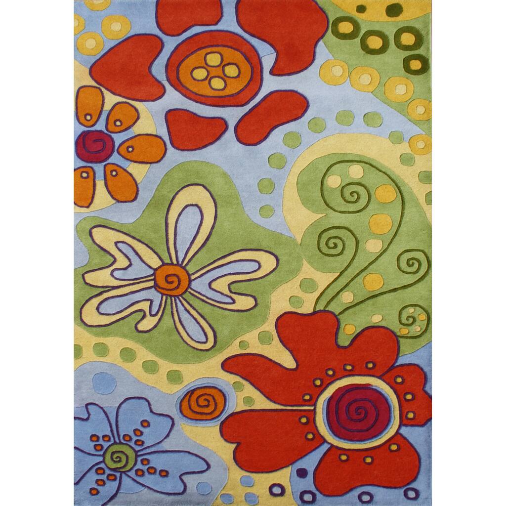 Alliyah Handmade Multicolored New Zealand Blend Wool Rug - Blue/Red - 8' x 10'