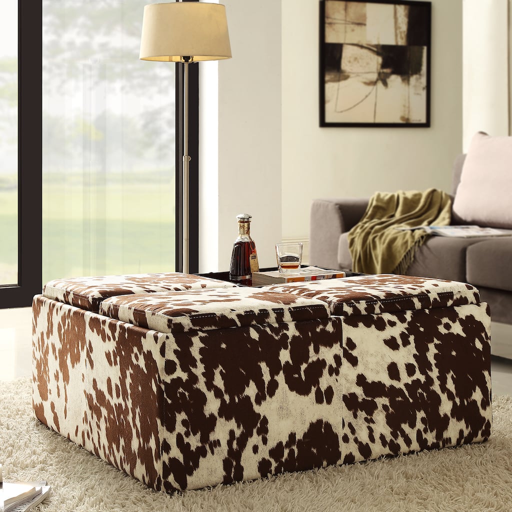 Decor Brown White Cow Hide Storage Ottoman by iNSPIRE Q Bold